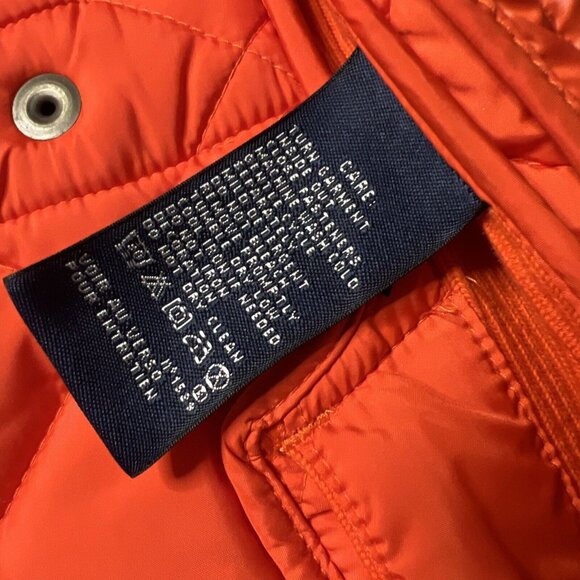 Ralph Lauren Sport Equestrian Crest Quilted Vest Orange Tan Suede Trim Womens SM - Picture 7 of 14